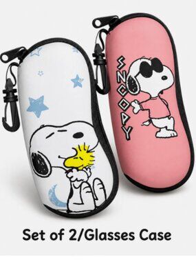 (Set of 2) Snoopys Cartoon Cool Glasses Case Soft Protector Sunglasses Storage